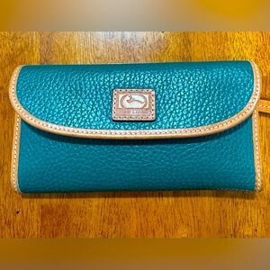 Dooney & Bourke Green with brown trim pebbled leather wallet